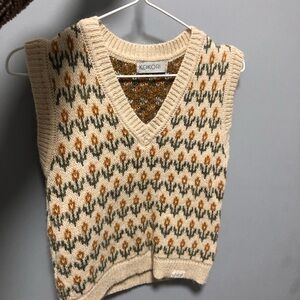 Women's V-Neck Sweater Vest in Cream and Orange